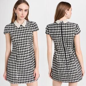 Alice + Olivia | Velia Tweed Mini Dress Black & Off White Crystal Pearl Collar 4